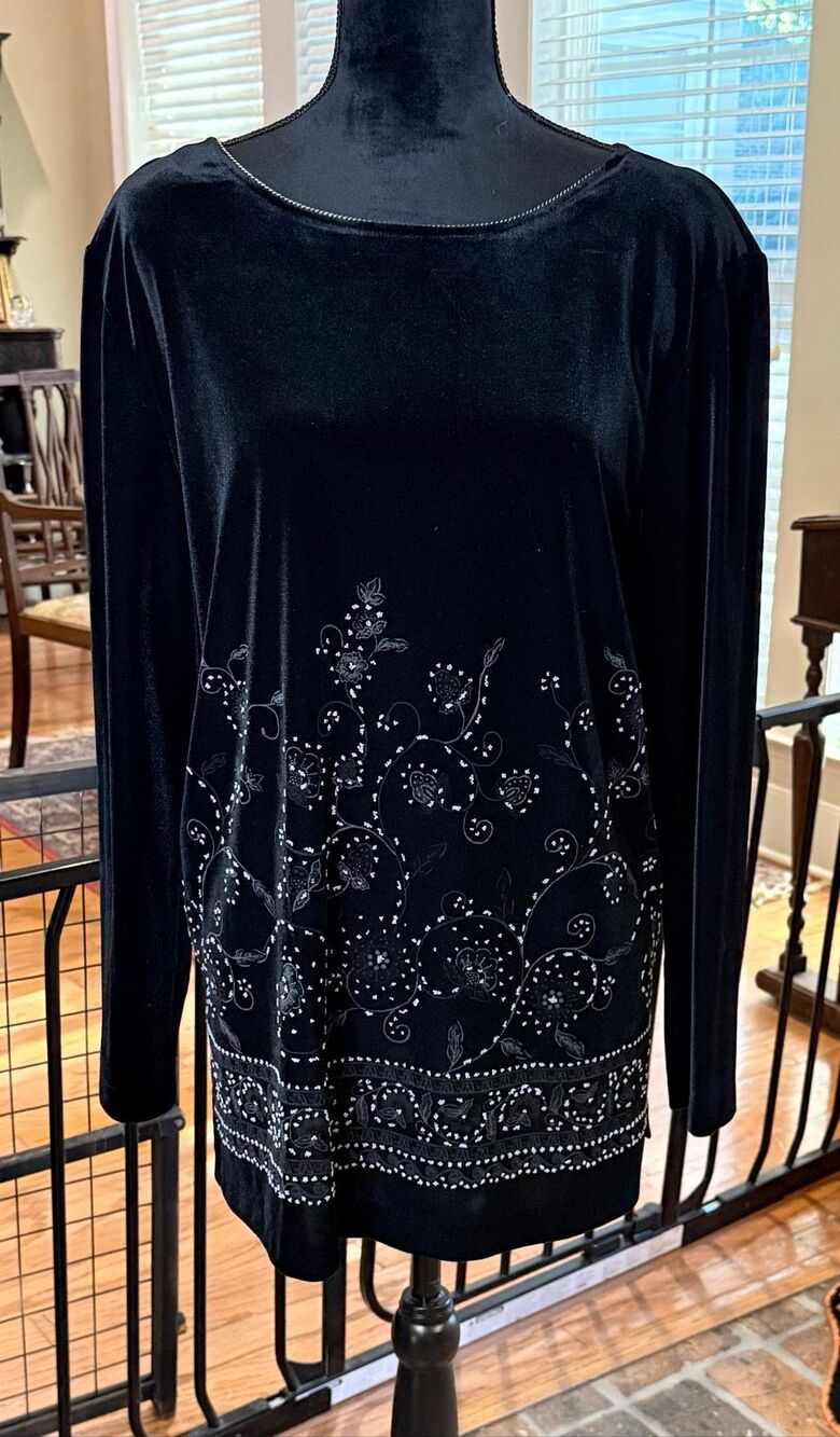 Nina Piccalino Vintage Velvet Embroidered Tunic Sz. 12 1990’s Whimsygoth Stretch